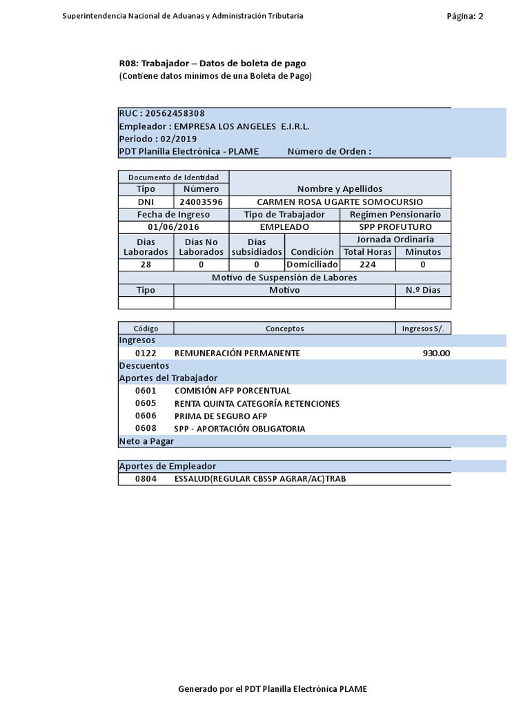 R08: Trabajador - Datos de Boleta de Pago | PDF | Economias | Business