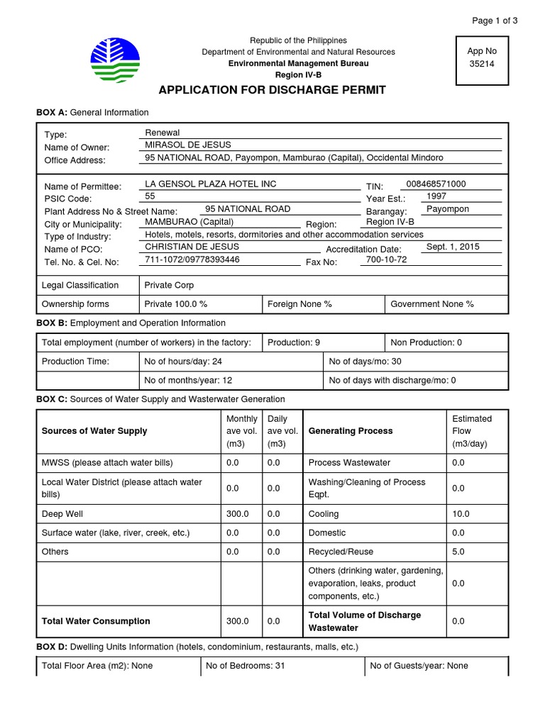 Discharge Permit Application PDF PDF Sewage Treatment Wastewater