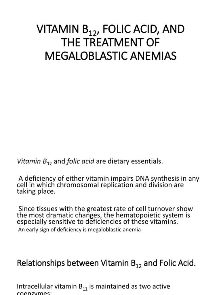 Vitamin B12 and Folic Acid in Anemia | PDF