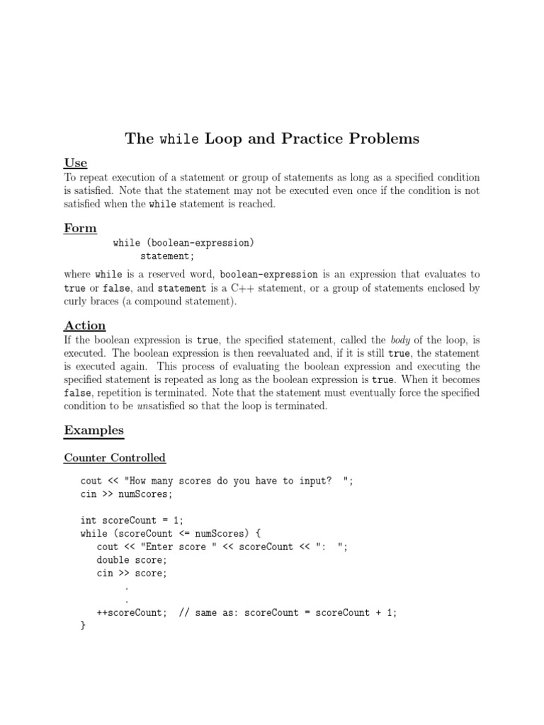 The While Loop and Practice Problems | PDF | Control Flow | Boolean ...