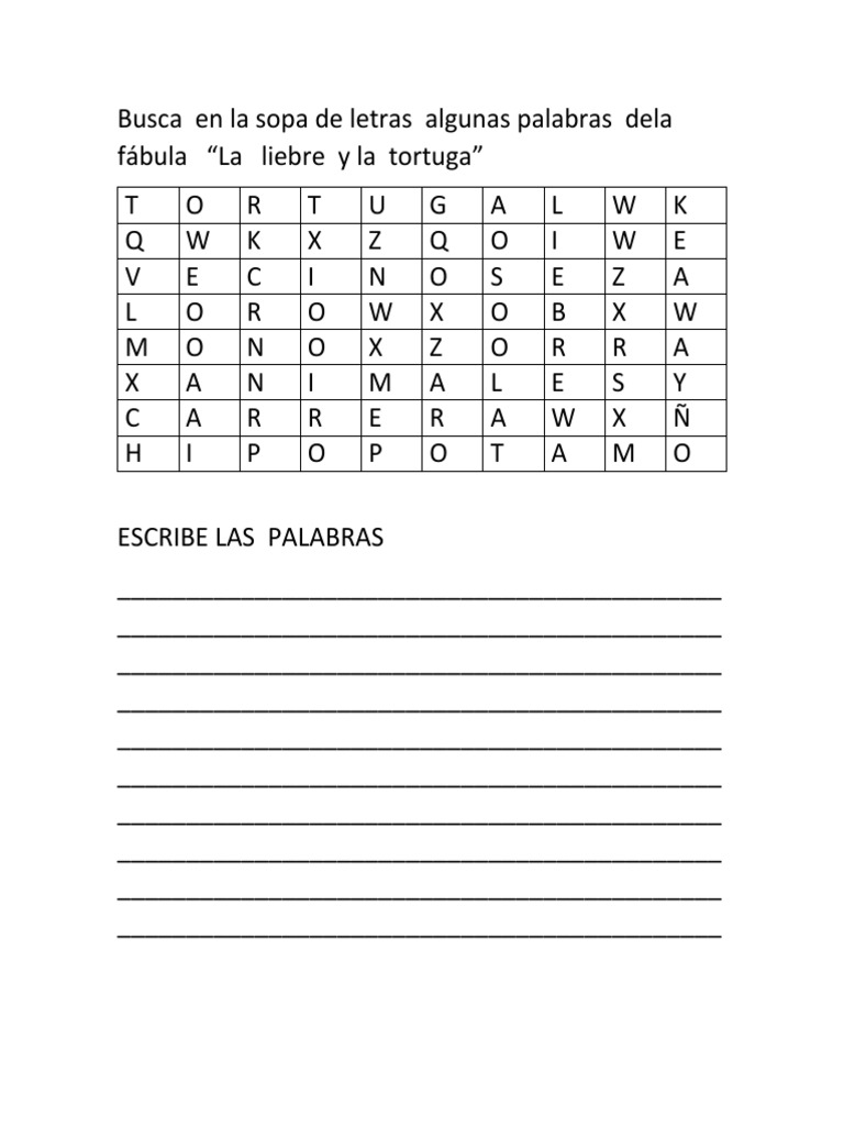 Busca en La Sopa de Letras Algunas Palabras Dela Fábula | PDF