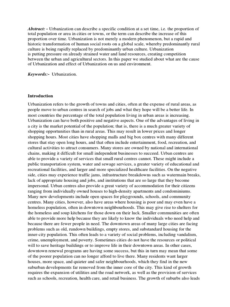Causes and Effects of Urbanization | PDF | City | Economic Development