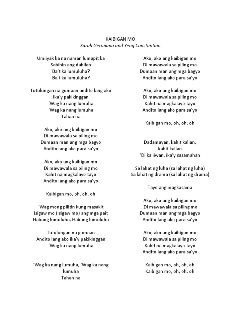 Kaibigan Mo Lyrics English