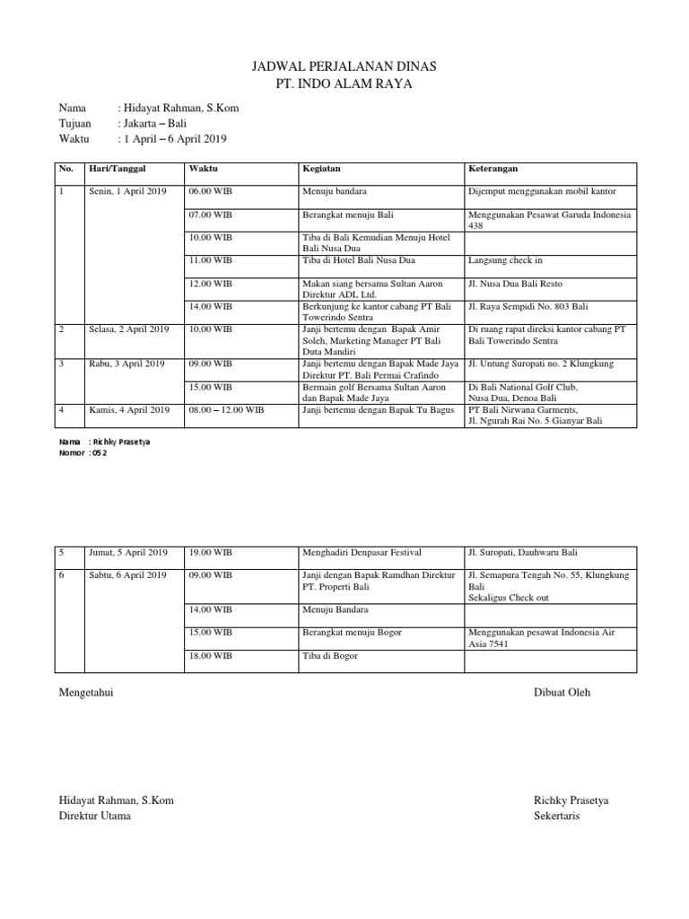 Agenda Perjalanan Dinas Pdf