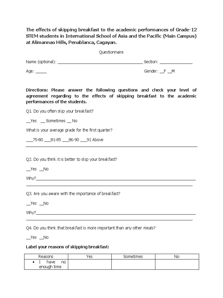 Impact of Skipping Breakfast on Grade-12 STEM Students | PDF | Career ...