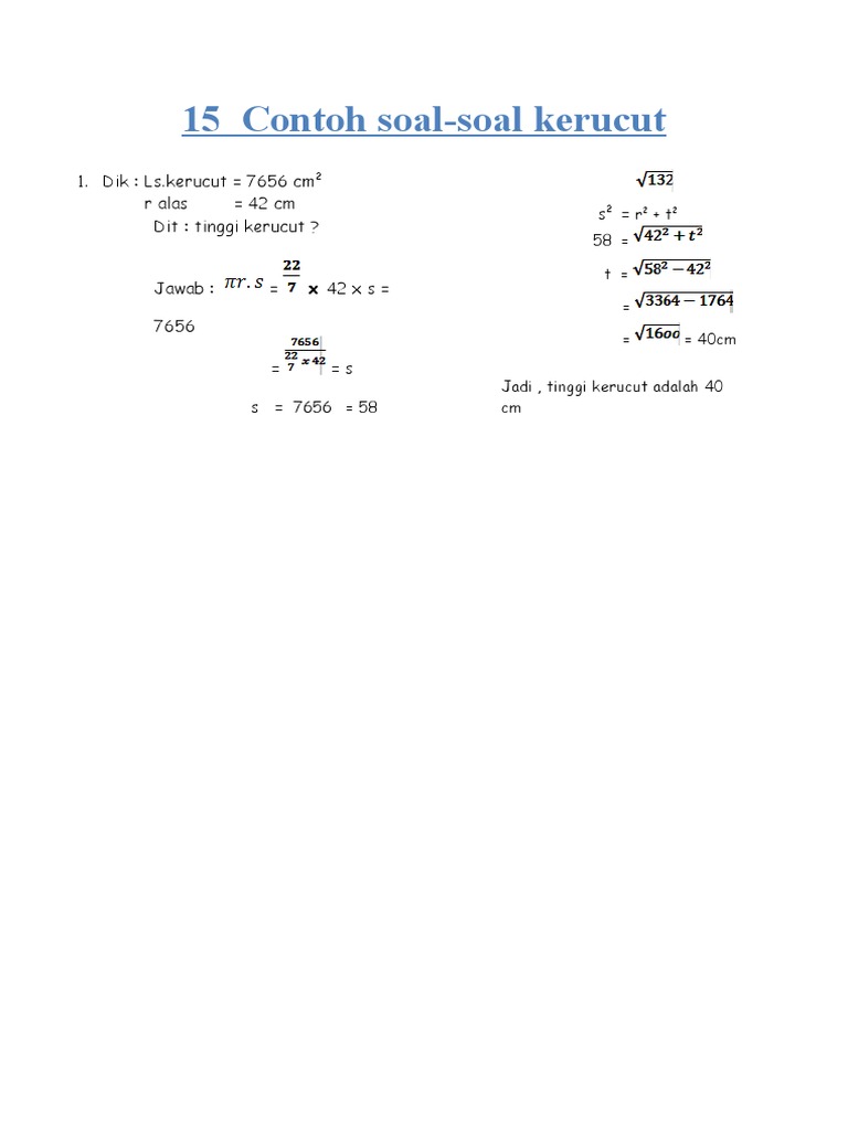 Contoh Soal Volume Kerucut Kelas 9 Ahli Soal