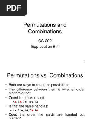 Poker hands permutations combinations worksheet