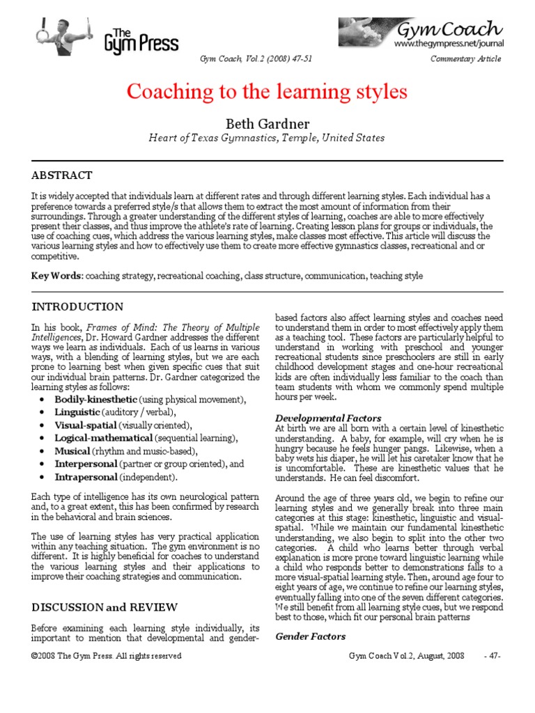 Coaching To The Learning Styles | PDF | Learning Styles | Learning