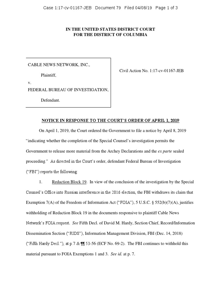 FBI Declarations About Comey Memos | PDF