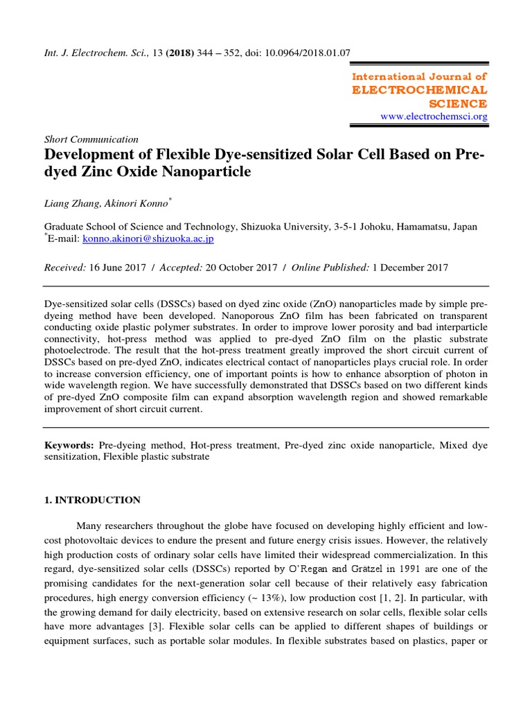 Dye Sensitized Solar Cell | PDF | Solar Cell | Zinc Oxide