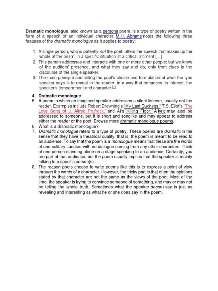 Understanding Dramatic Monologues in Poetry | PDF