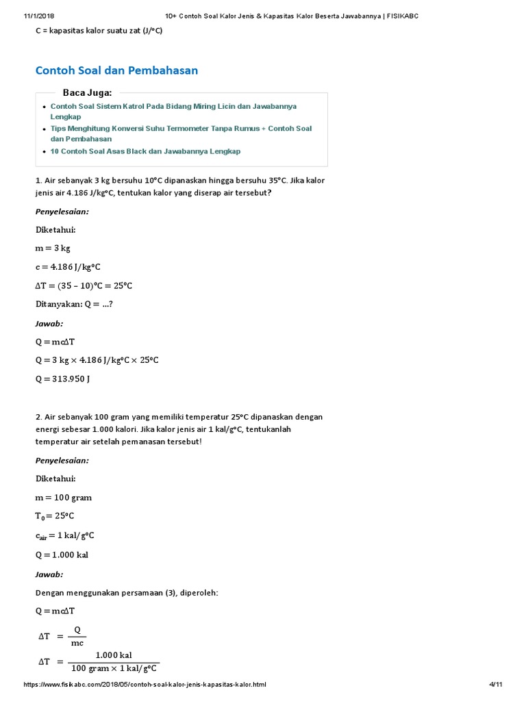 10 Contoh Soal Kalor Jenis Kapasitas Kalor Beserta Jawabannya Fisikabc