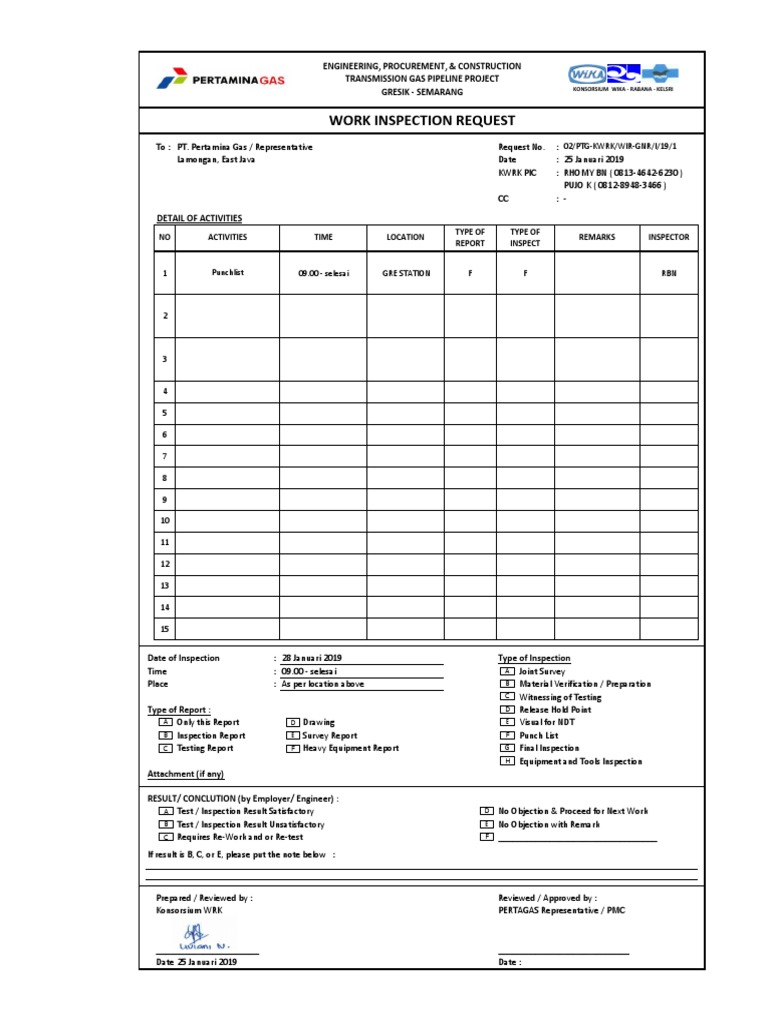 Work Inspection Request: Engineering, Procurement, & Construction ...