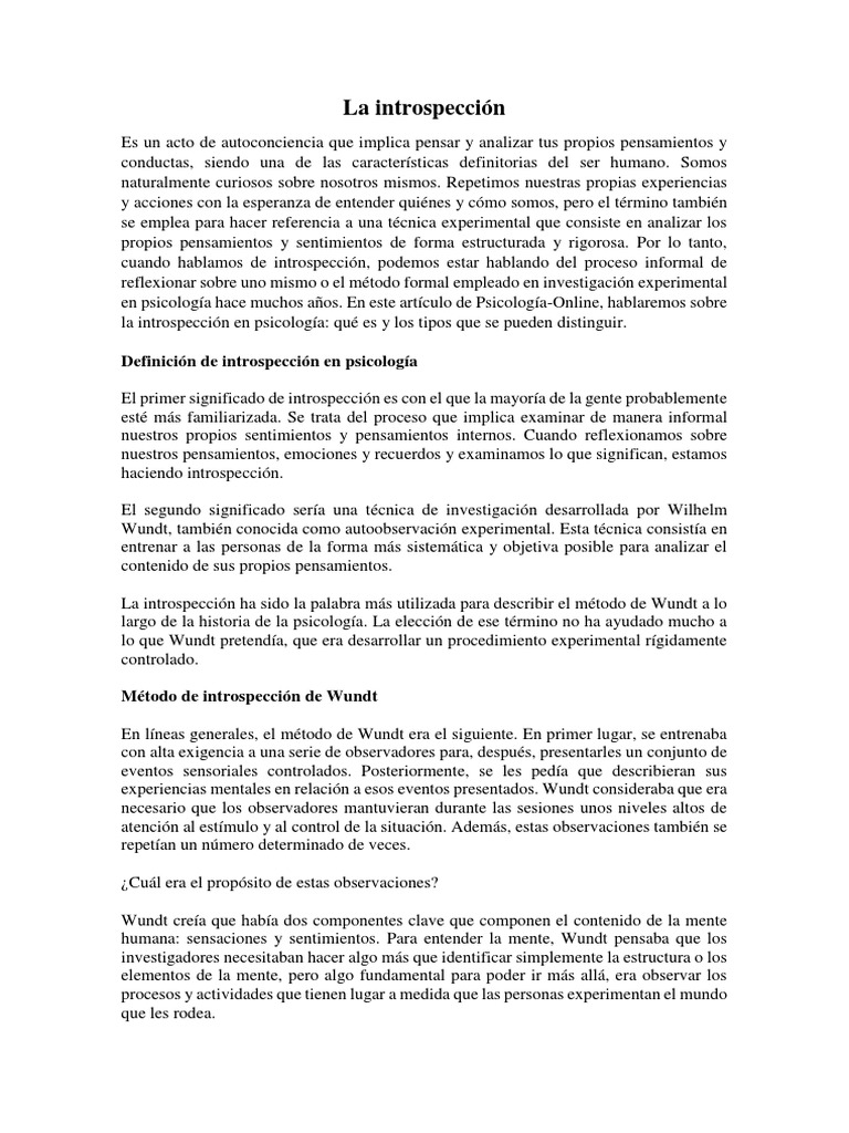 La Introspección | PDF | Sicología | Conceptos psicologicos