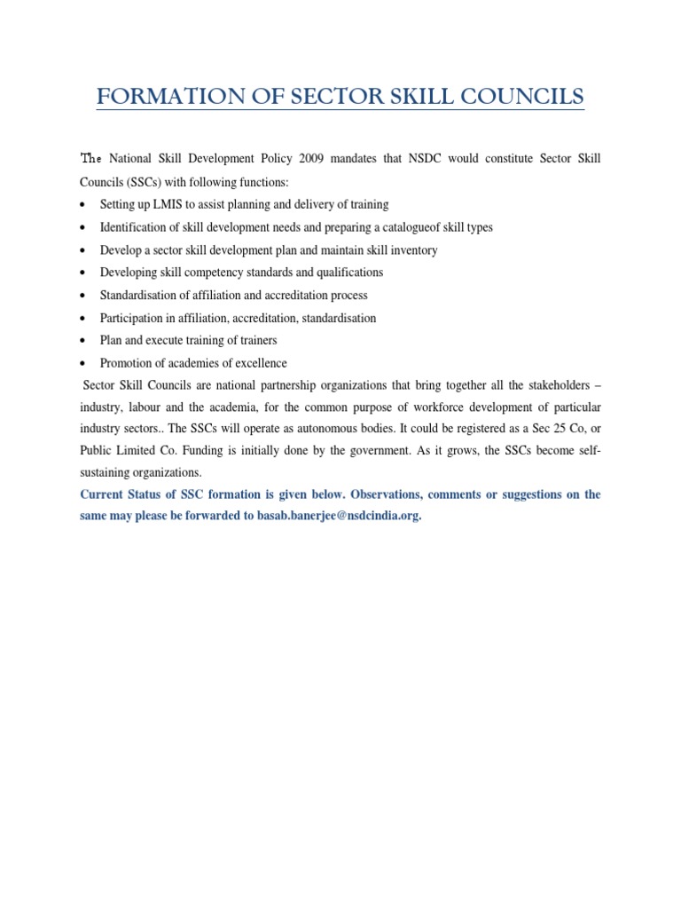 Overview of Sector Skill Councils in India | PDF | Energy Industry ...
