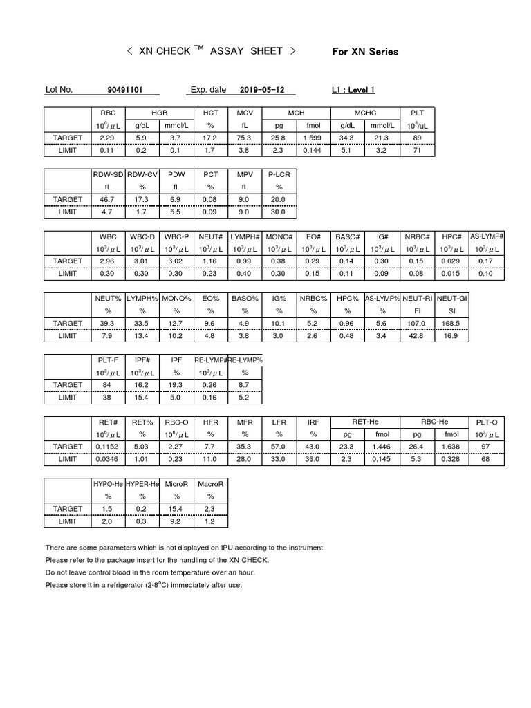 XN Check Assay Sheet (90491101) | PDF | Nature
