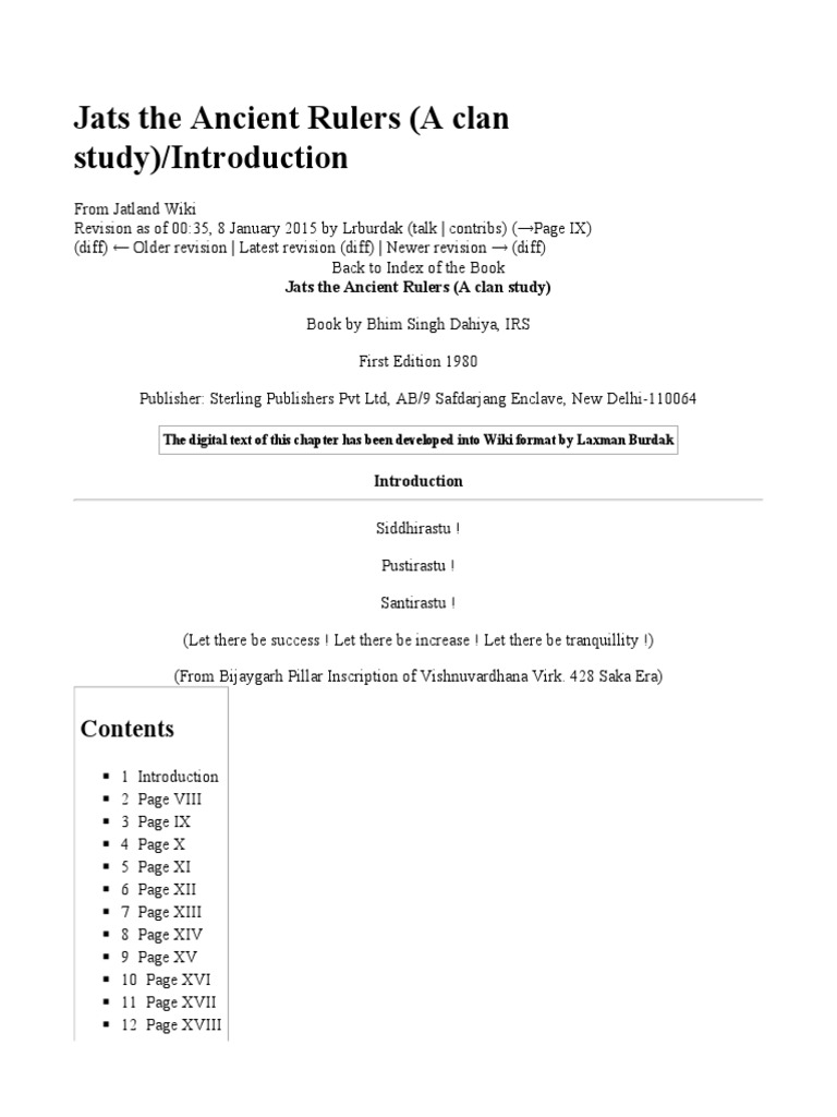 Jats The Ancient Rulers (A Clan Study) /introduction PDF