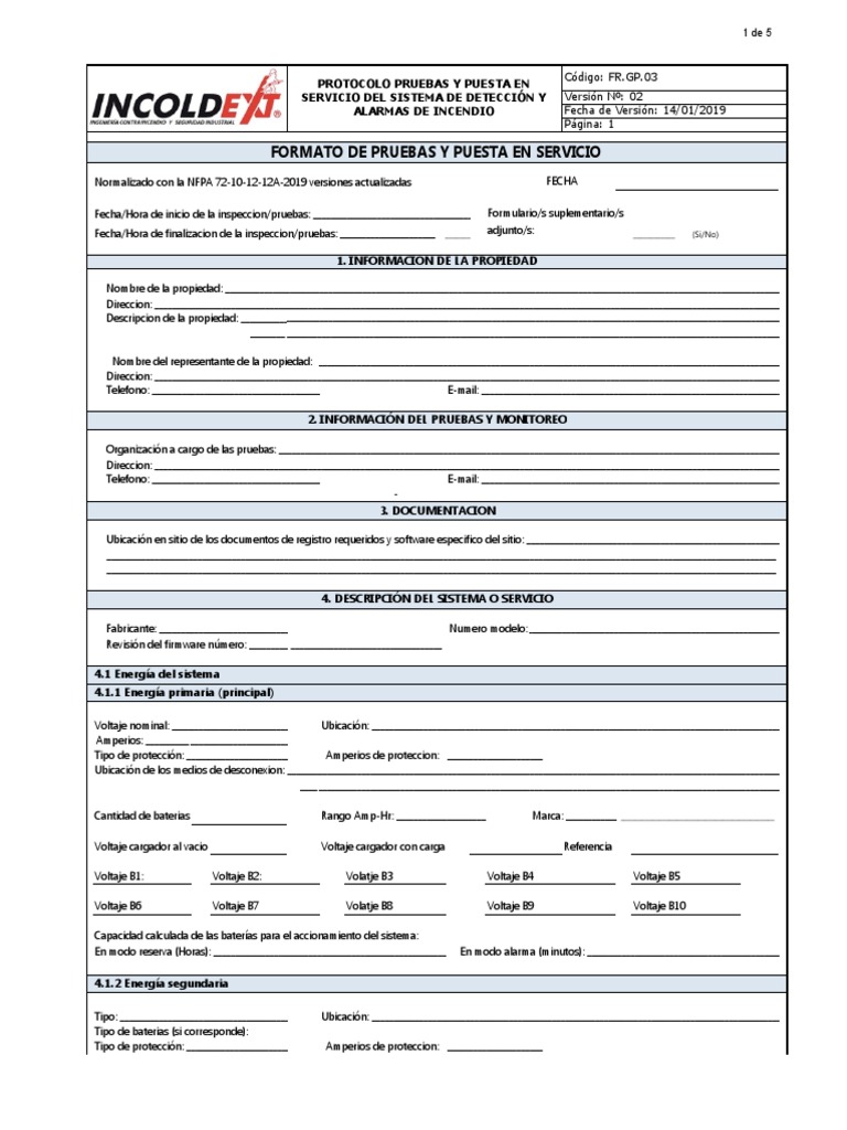 Formato para Prueba y Puesta en Marcha Sist. Deteccion y Alarma de ...