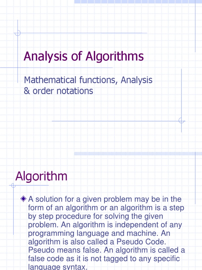 Analysis of Algorithms: Mathematical Functions, Analysis & Order ...