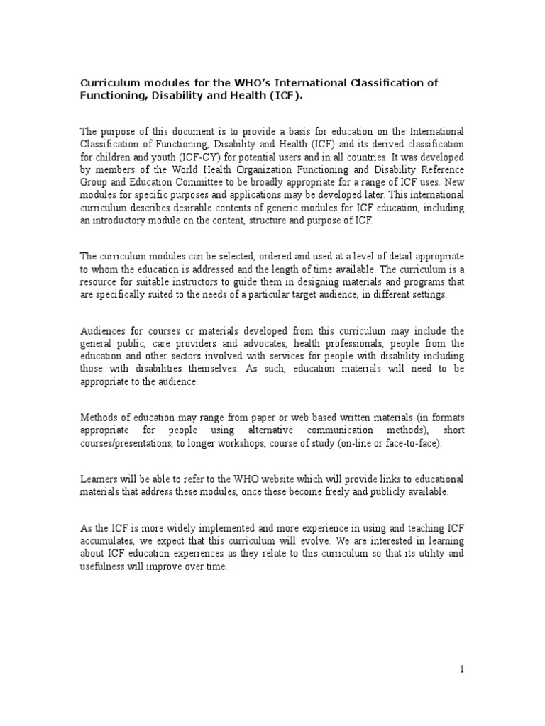 ICF Education Curriculum Modules | PDF | Disability | Curriculum