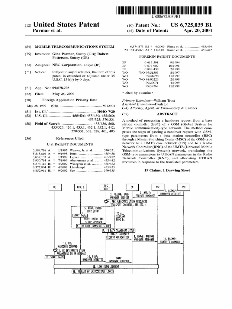 United States Patent (10) Patent No.: US 6,725,039 B1: Parmar Et Al ...