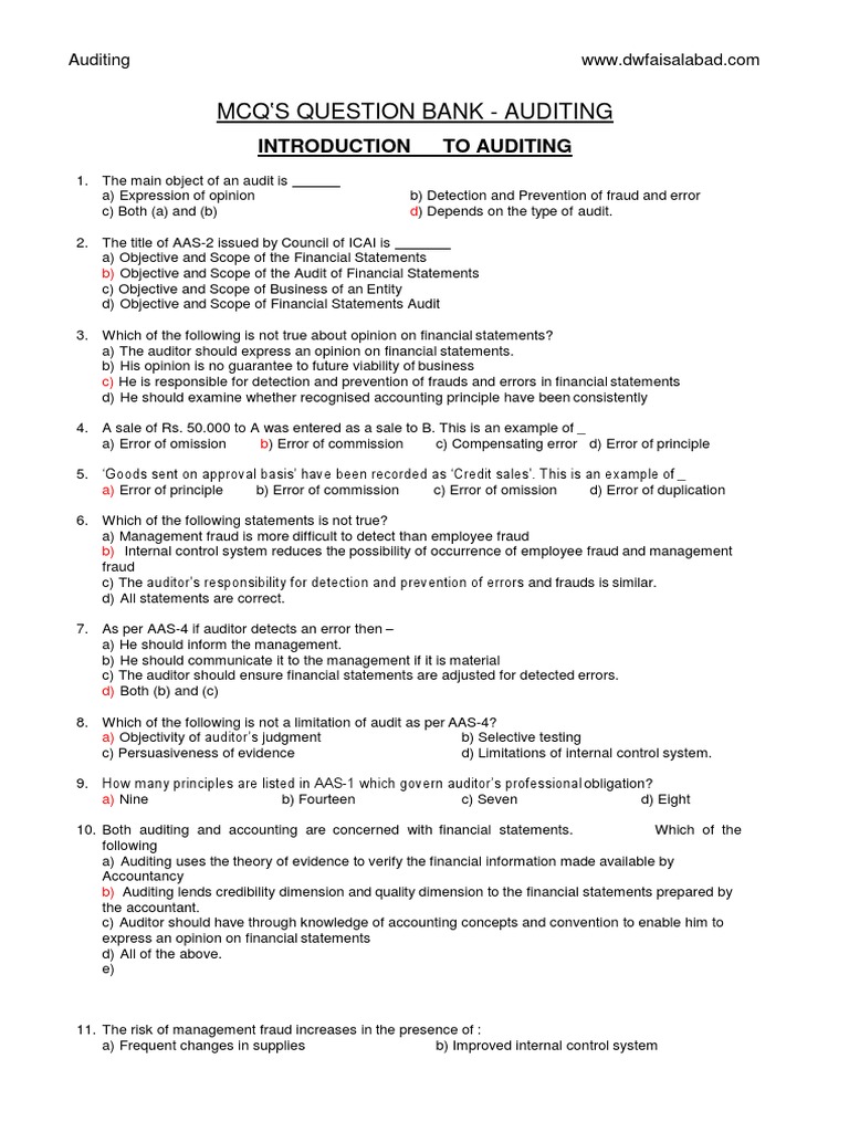 Auditing 225 Mcqs Pdf Financial Audit Auditor S Report