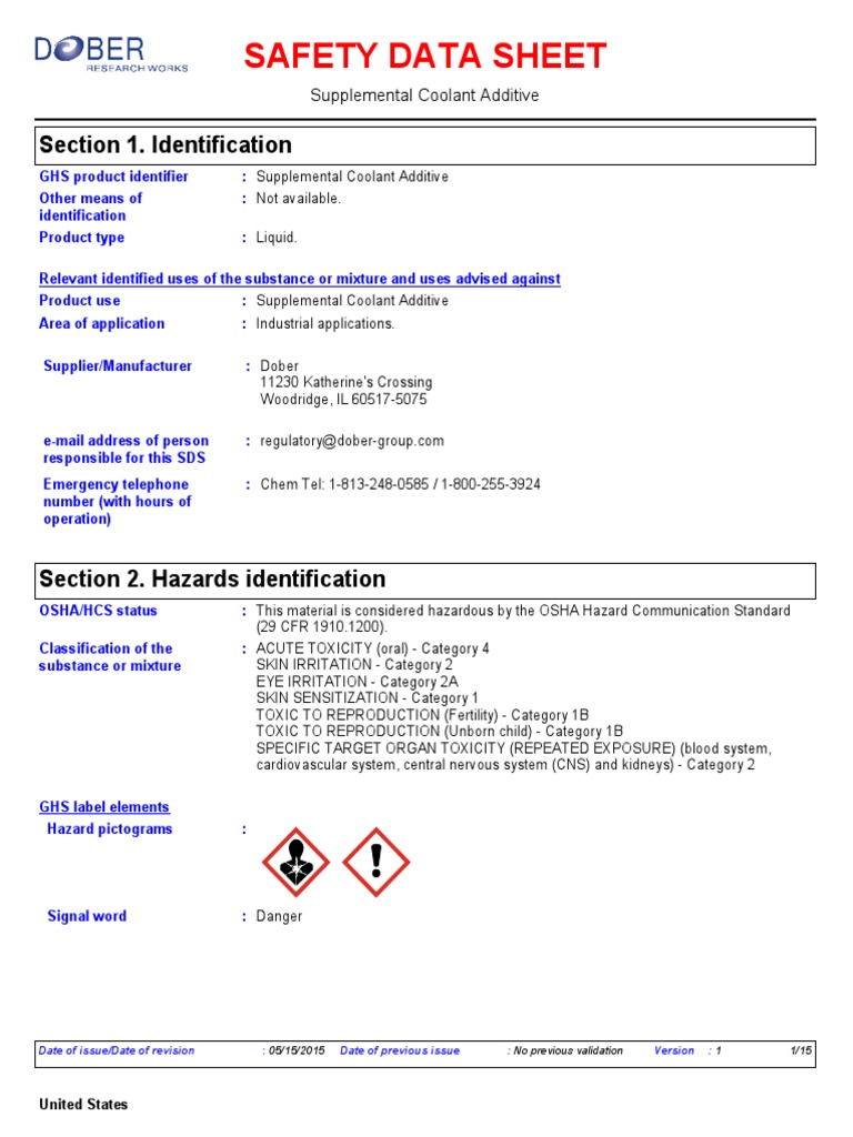 Cat Supplemental Coolant Additive (SCA) Toxicity Dangerous Goods