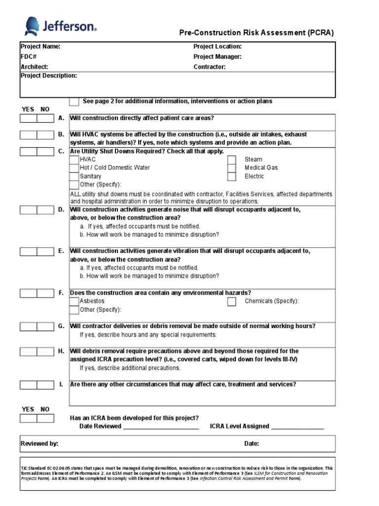 Pre-Construction Risk Assessment Form | PDF | Risk | Hvac