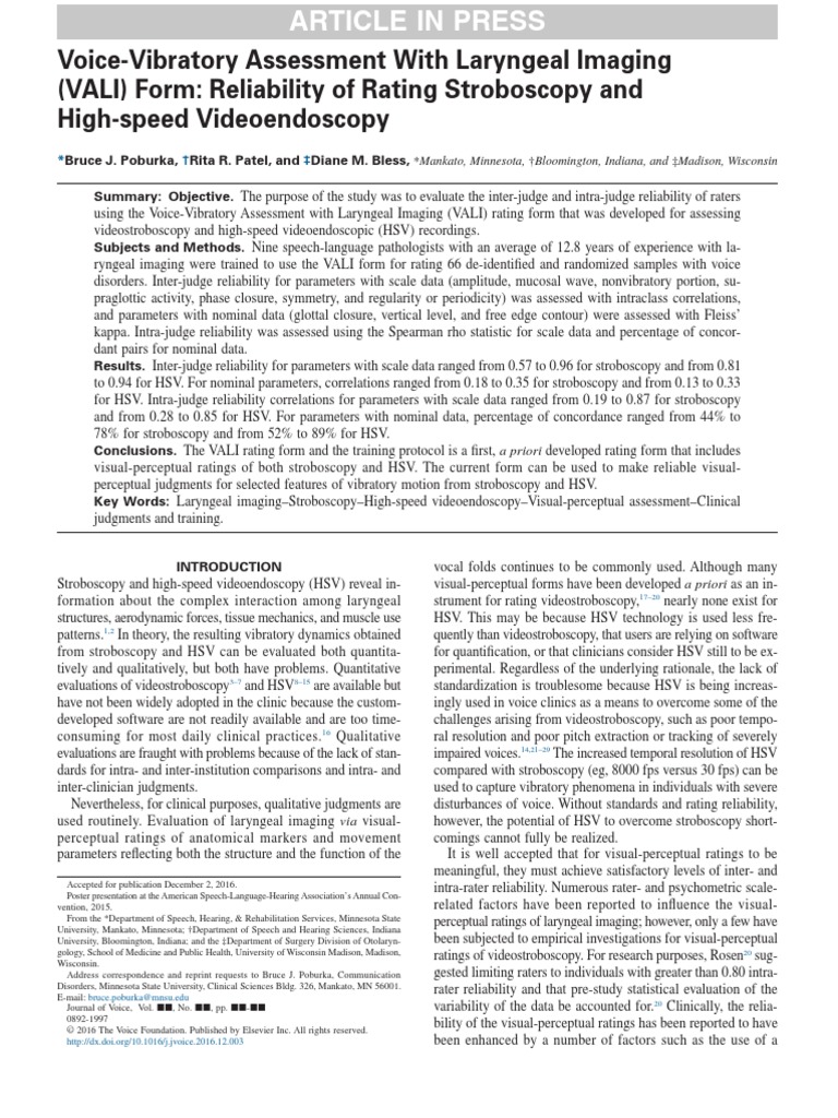 Voice-Vibratory Assessment With Laryngeal Imaging (VALI) Form ...