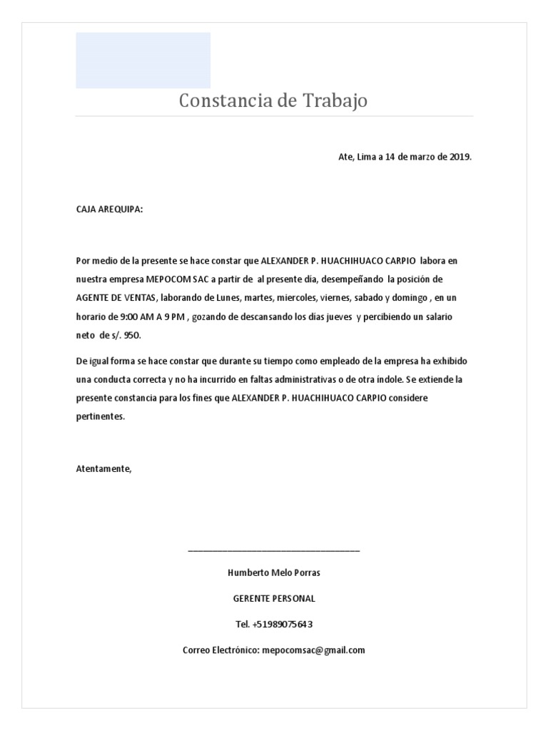 dulce oler élite Constancia Simple de Trabajo | PDF | Business | Violencia