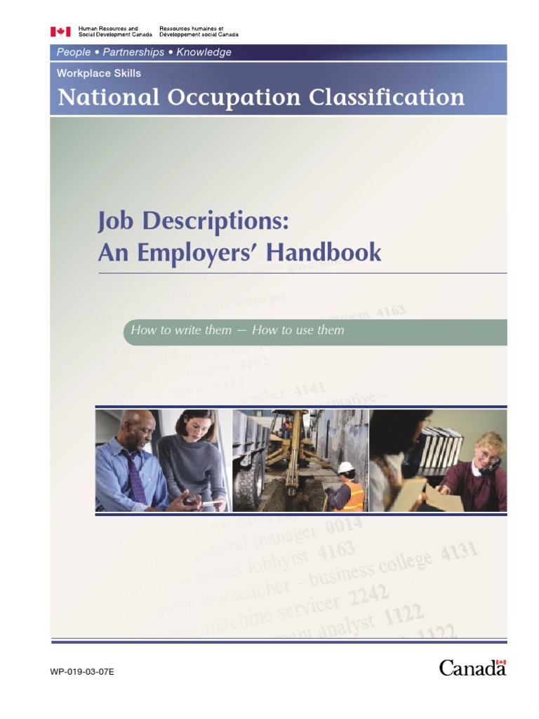 Job Descriptions: An Employers' Handbook: National Occupation ...