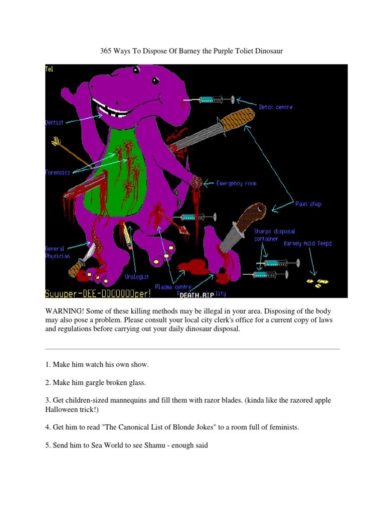 365 Ways To Dispose of Barney The Purple Toliet Dinosaur PDF Nature picture photo