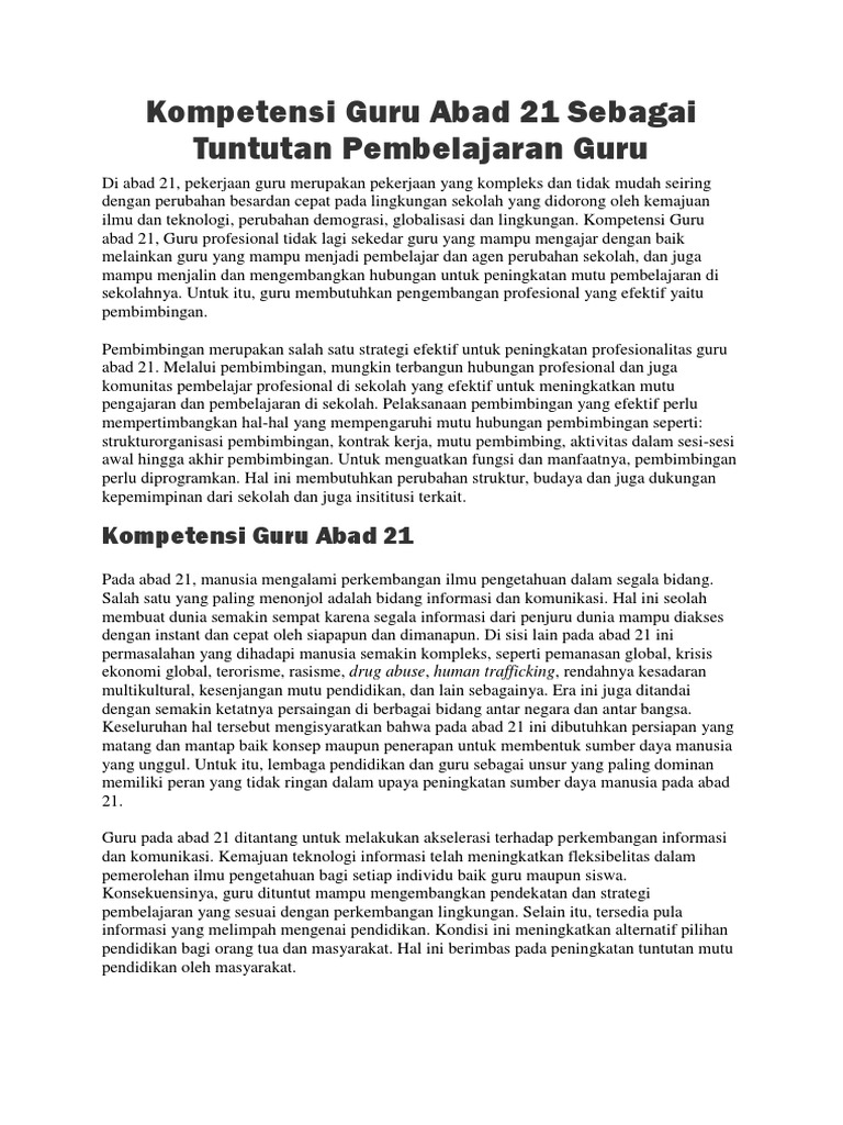 Kompetensi Guru Abad 21 Sebagai Tuntutan Pembelajaran Guru Pdf