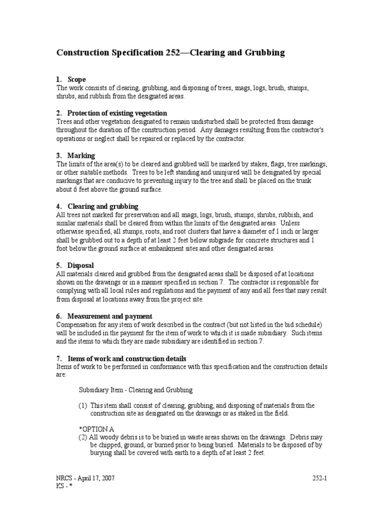 Clearing and Grubbing Specifications | PDF | Trees | Nature