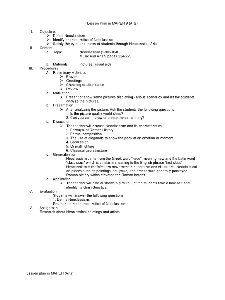 MAPEH 9 Lesson Plans for Arts & PE | PDF | Lesson Plan | Sculpture