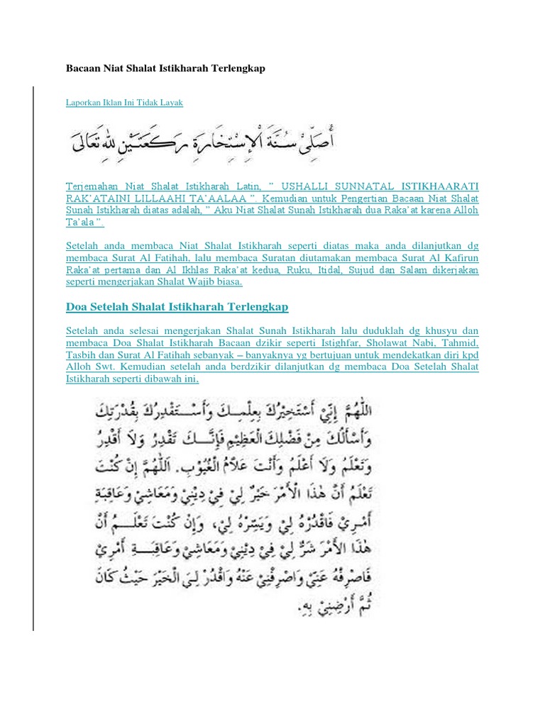 Bacaan Niat Shalat Istikharah Terlengkapdocx