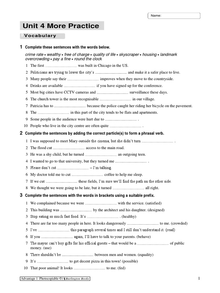 1ºbachillerato Advantage1 UNIT4 MorePractice | PDF | Language Arts ...