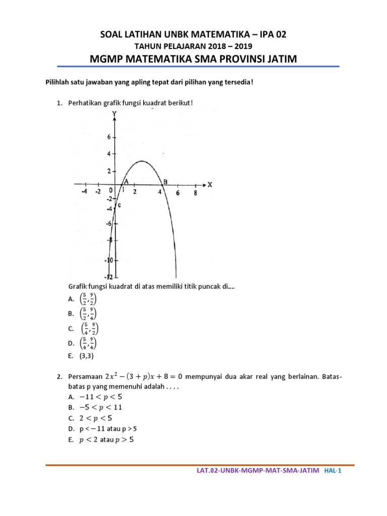 Latihan Soal Unbk Matematika Ipa 02