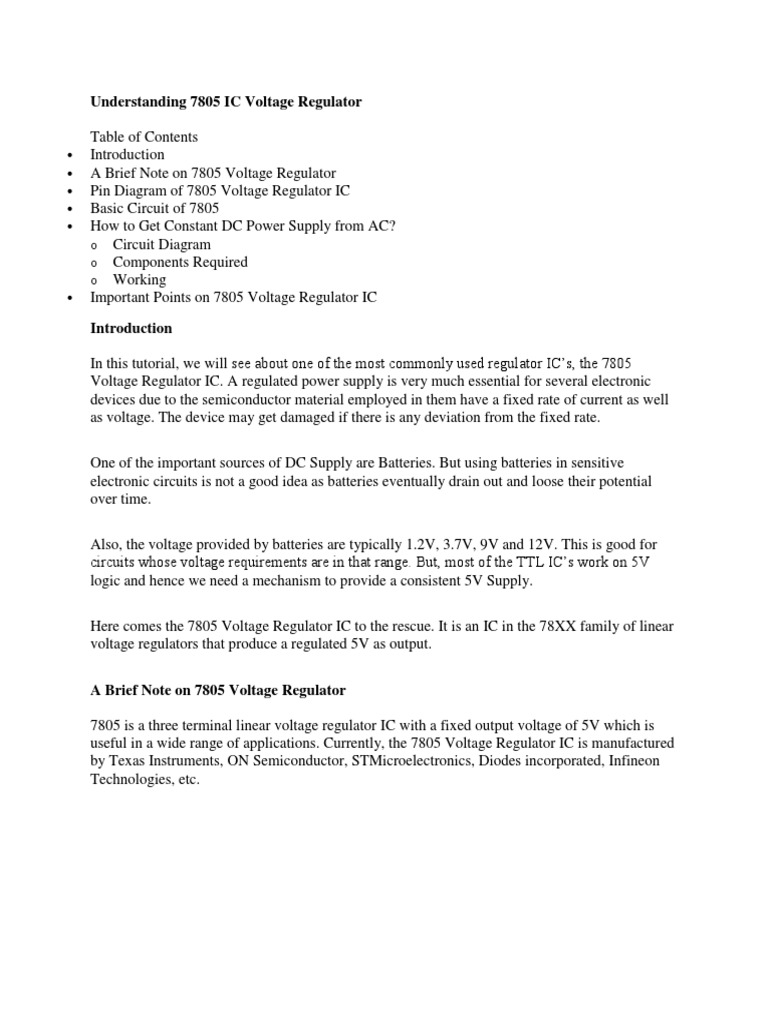 7805 Voltage Regulator Overview | PDF | Rectifier | Direct Current