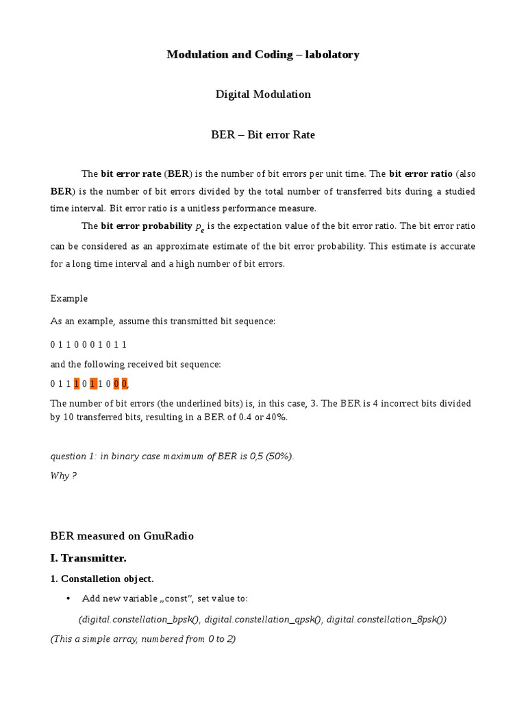 Measuring BER with 8-PSK Modulation | PDF | Bit | Telecommunications ...