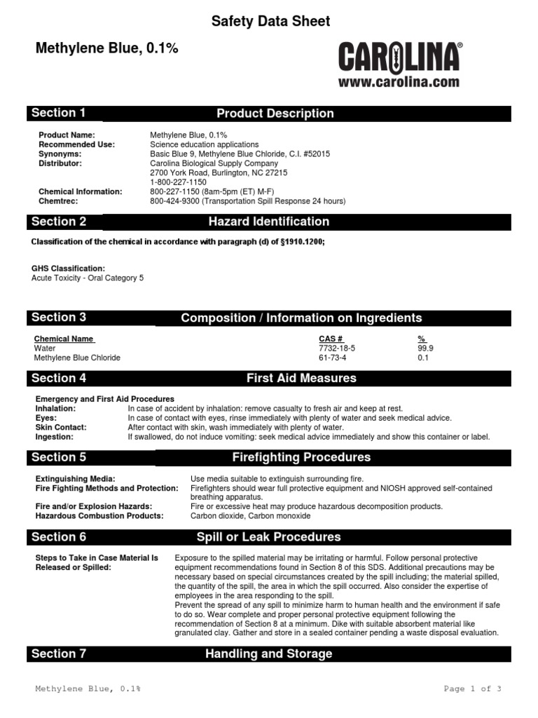 Msds Methylene Blue PDF Toxicity Personal Protective, 54 OFF