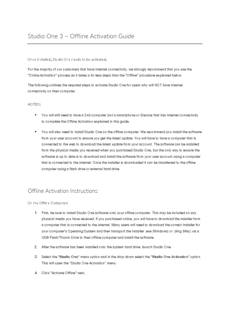 Studio One 3 Offline Activation Guide | PDF | Online And Offline ...