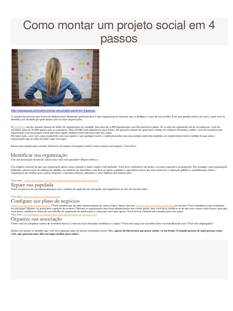 Como Montar Um Projeto Social em 4 Passos | PDF | Plano de negócios ...