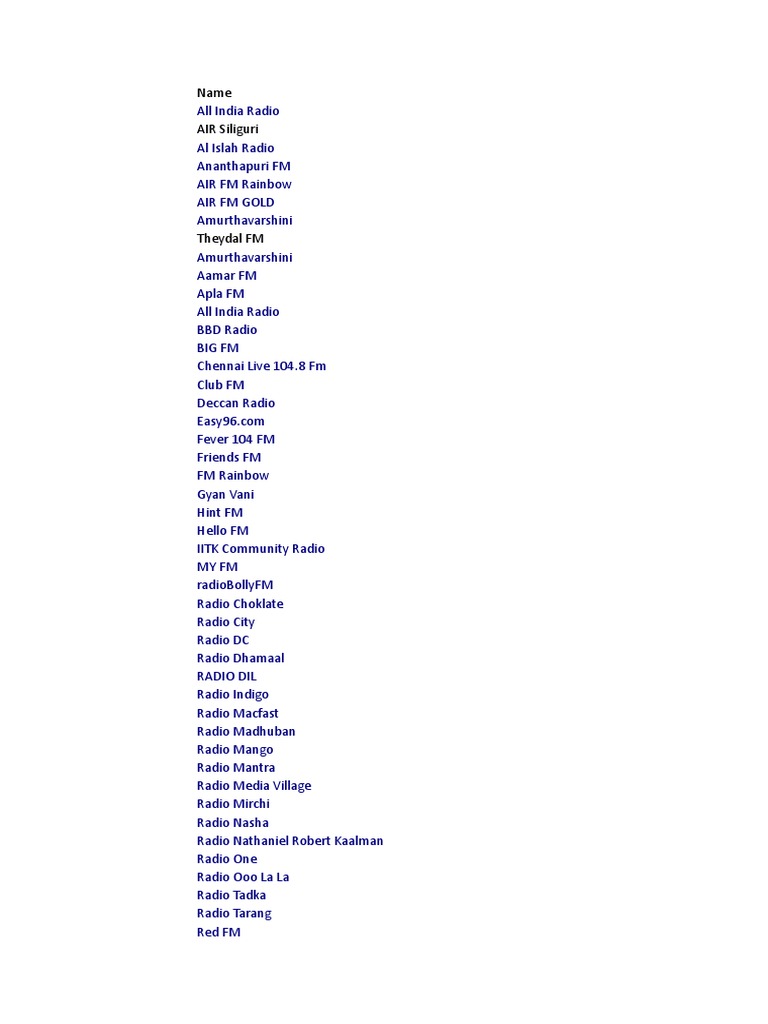 List of Radio Stations PDF Radio Broadcasting
