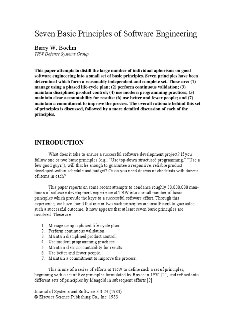 Seven Basic Principles of Software Engineering: Barry W. Boehm | PDF