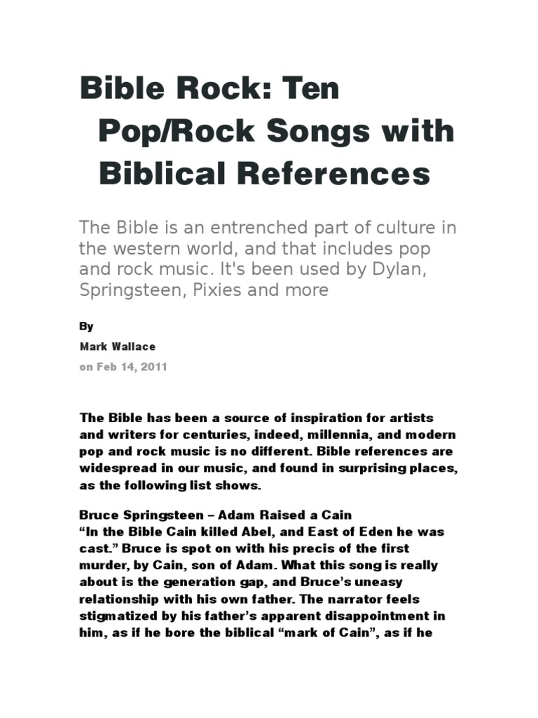 Bible Rock Ten Pop/Rock Songs With Biblical References Download Free