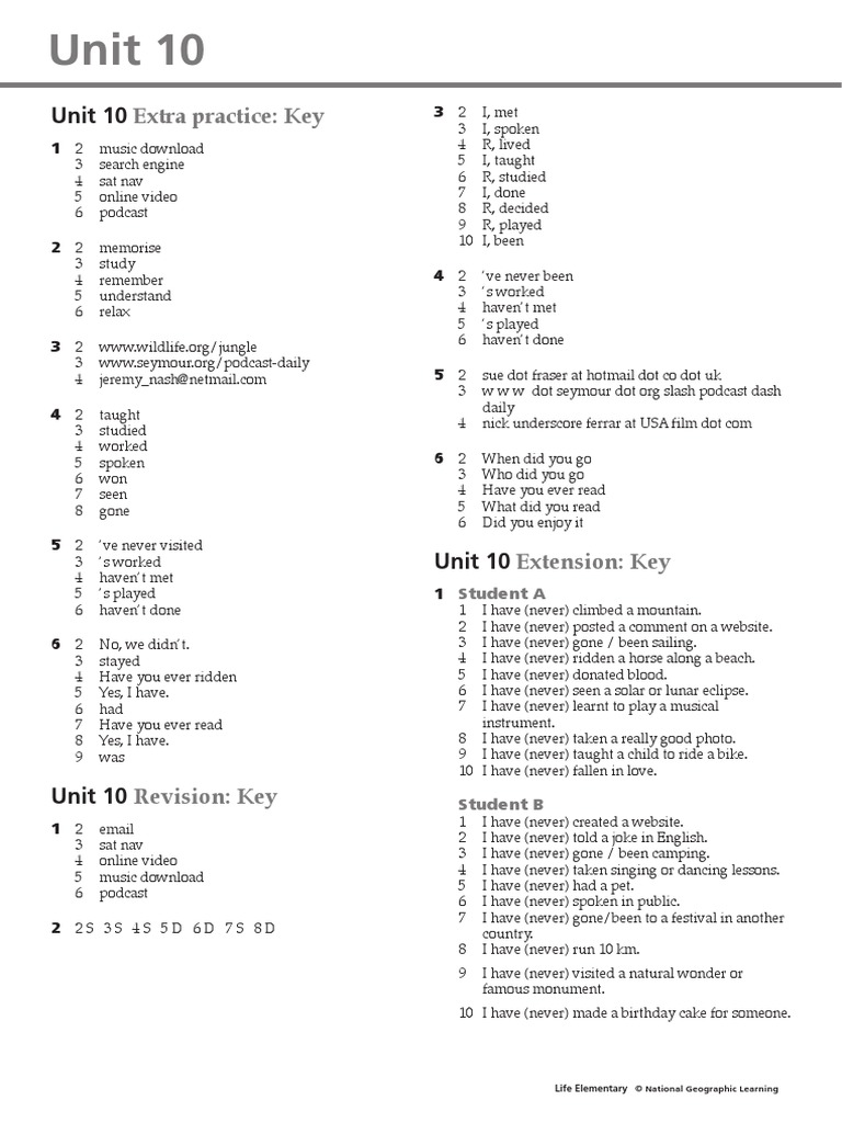 Ele Unit10 Answerkey | PDF