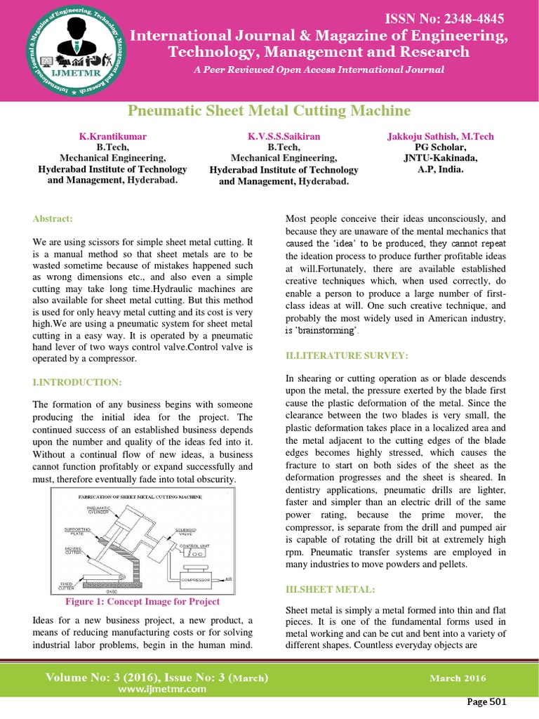 Automated Pneumatic Sheet Metal Cutting Machine PDF Sheet Metal