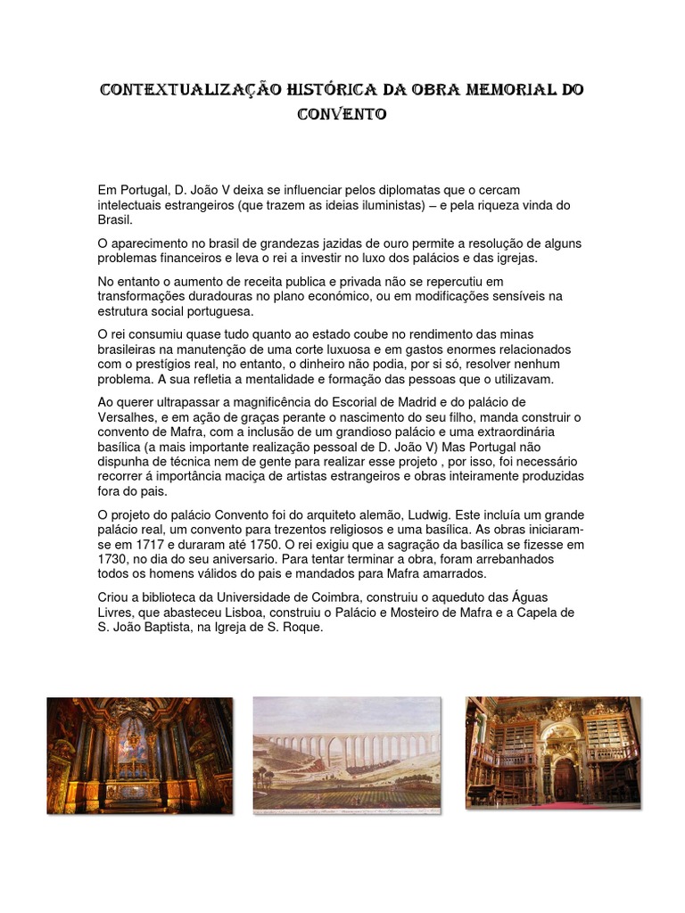 Contextualização Histórica da obra memorial do convento | Portugal