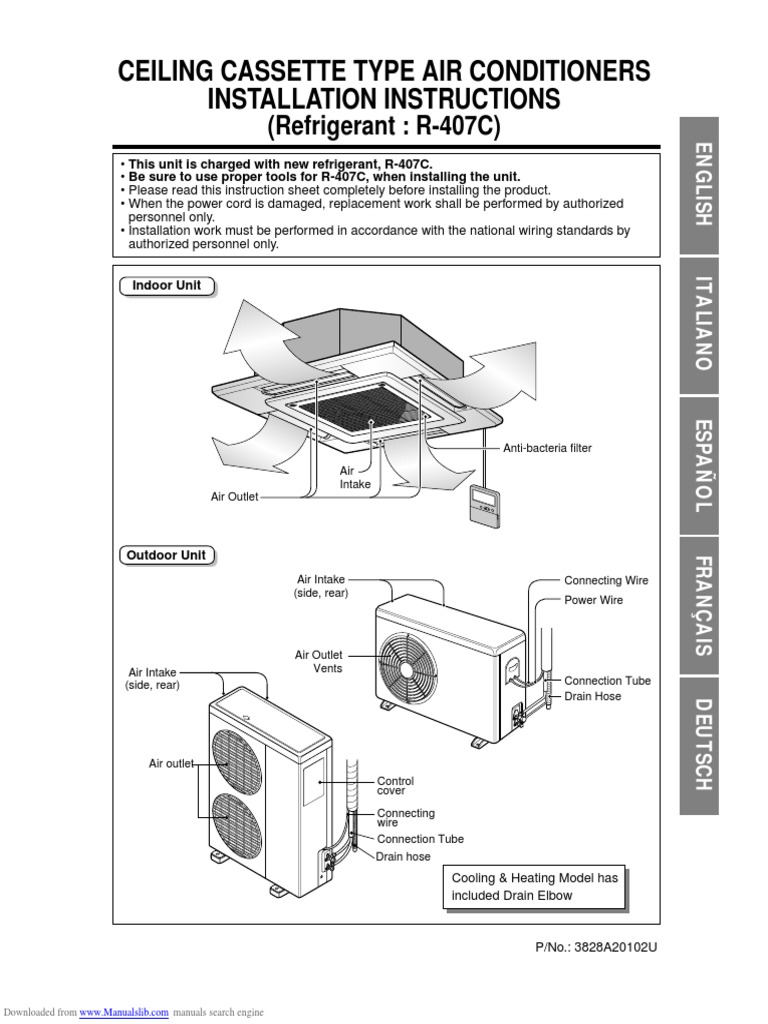 Ceiling Cassette Type Air Conditioners Installation Instructions | PDF